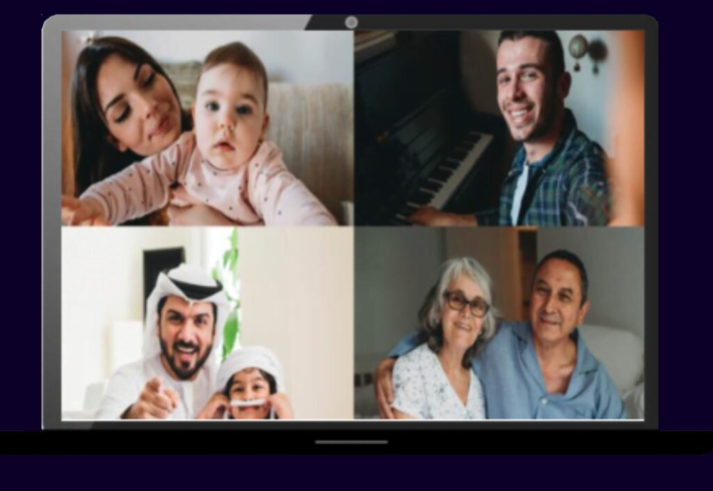Family Rooms interface for video chats and activities