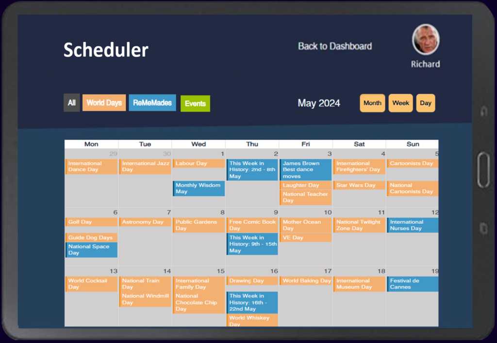 Scheduling and calendar interface for care activities