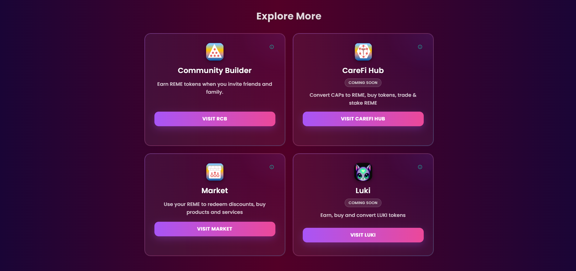 Explore More section of the ReMeLife wallet