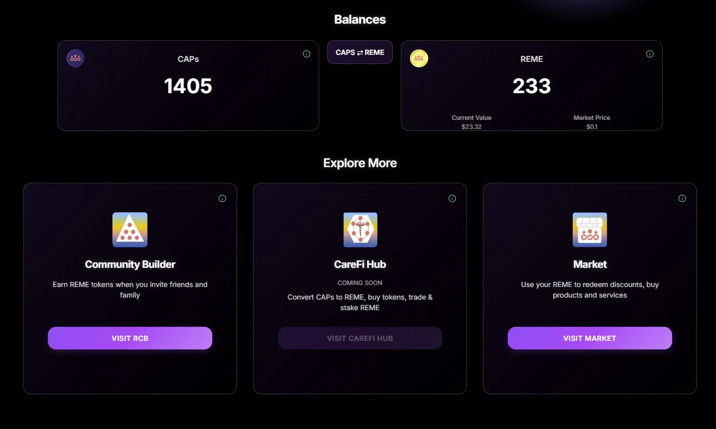Explore More section of the ReMeLife wallet